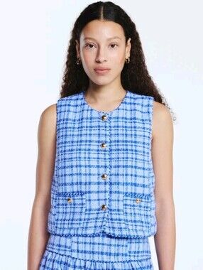 Free Assembly Women's Sleeveless Button Front Tweed Shell
